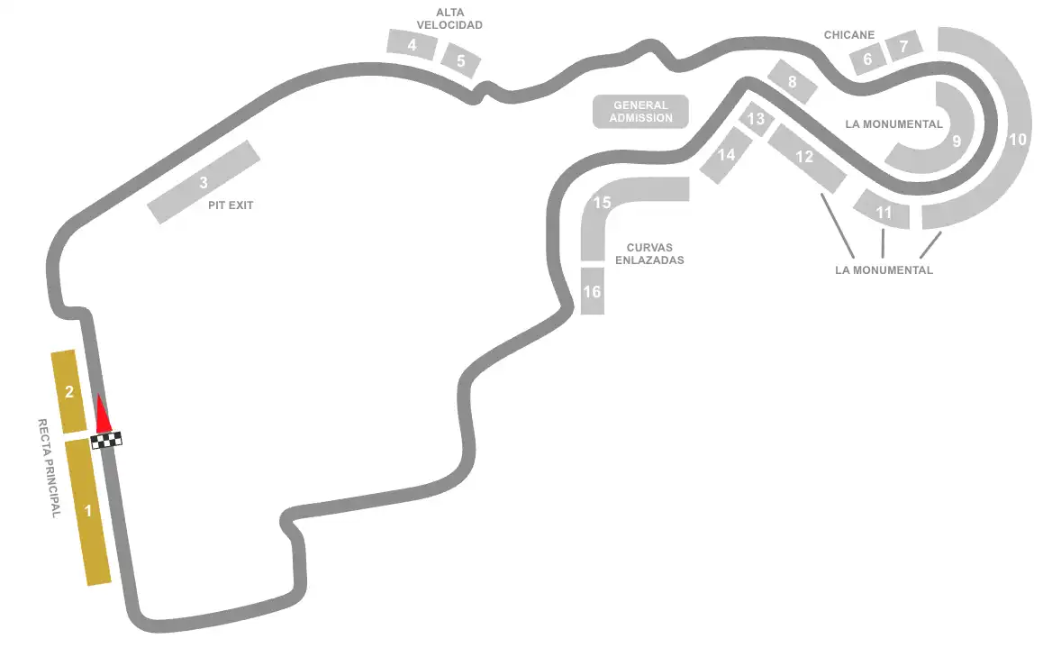 Screenshot of Madring Circuit Seating Plan with Grandstands 1 and 2 highlighted