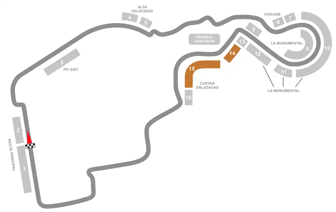 Screenshot of Madring Circuit Seating Plan with the 14 and 15 turns highlighted