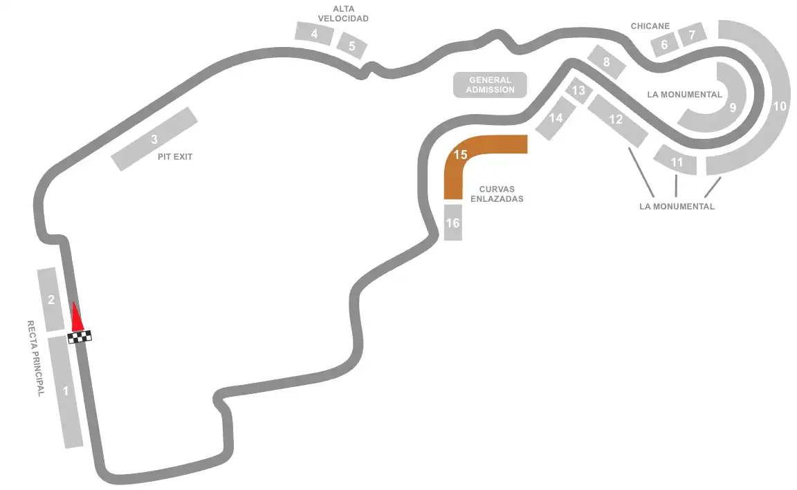 Screenshot of Madring Circuit Seating Plan with the Grandstand 15 highlighted