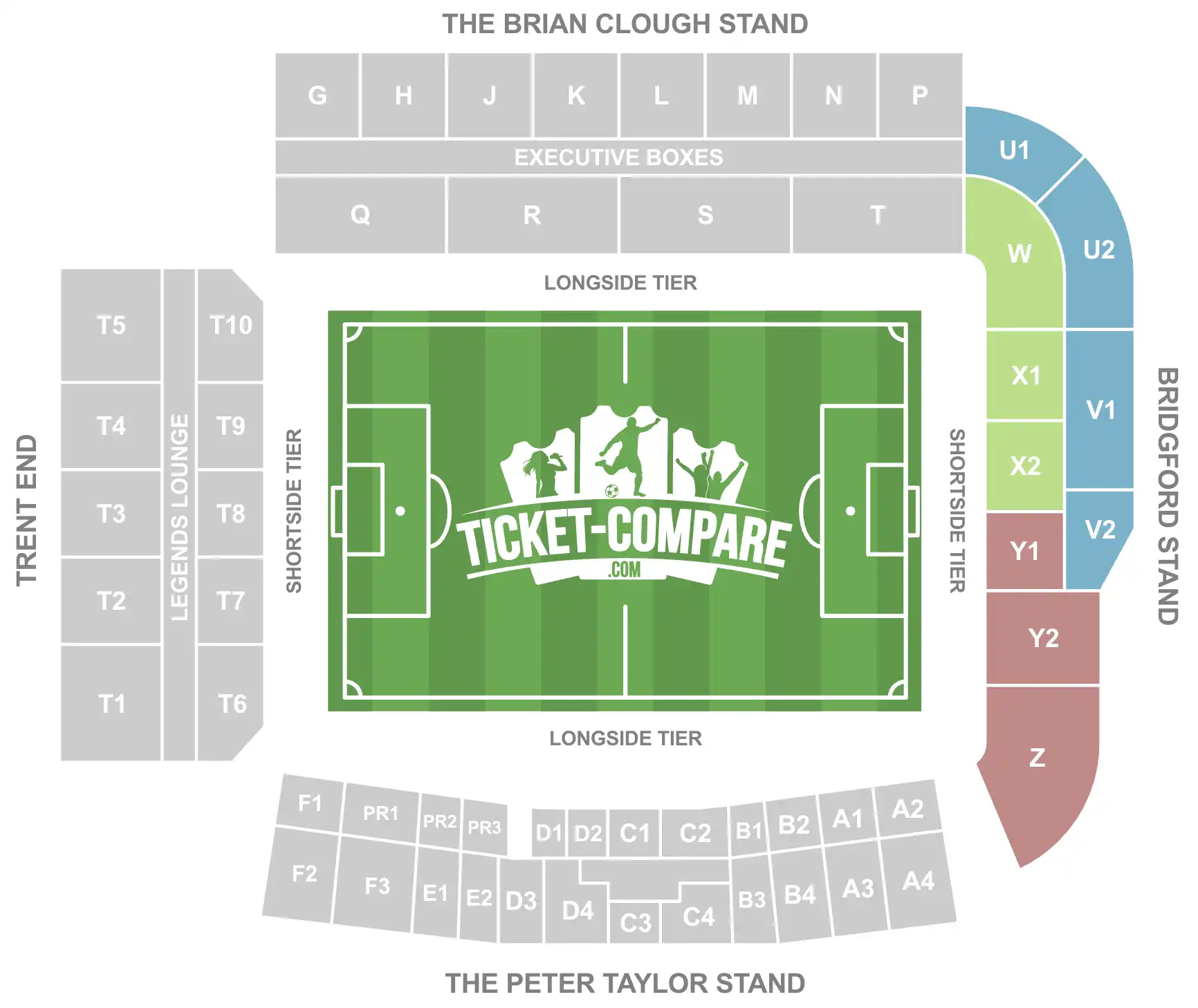 Screenshot of City Ground stadium Seating plan with the John Robertson stand highlighted