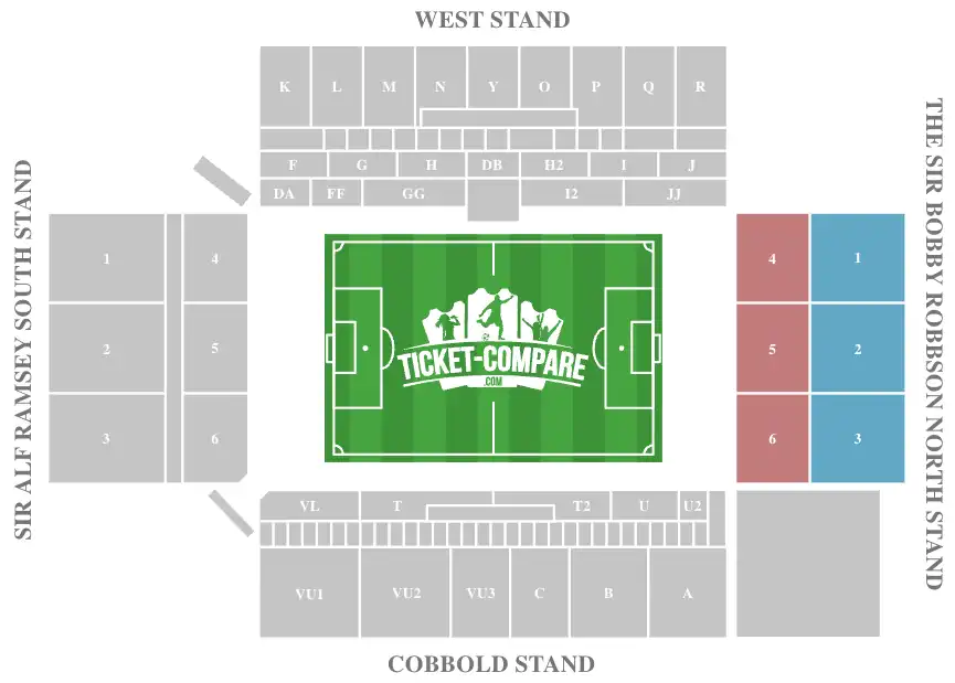 Screenshot of Portman Road stadium Seating plan with the Sir Bobby Robbson North stand highlighted