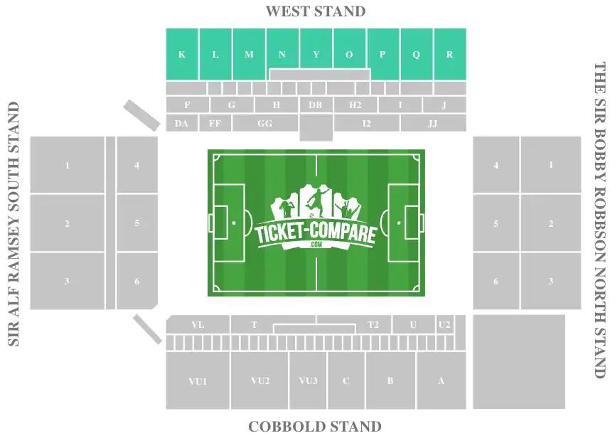 Screenshot of Portman Road stadium Seating plan with the West Stand Upper tier highlighted