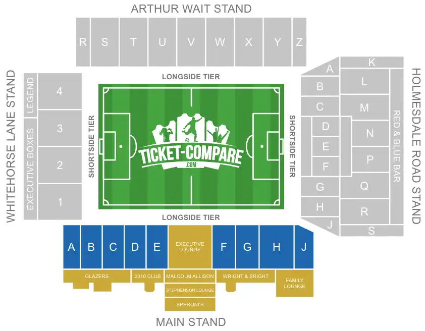 Screenshot of Selhurst Park Seating plan with the Main Stand highlighted