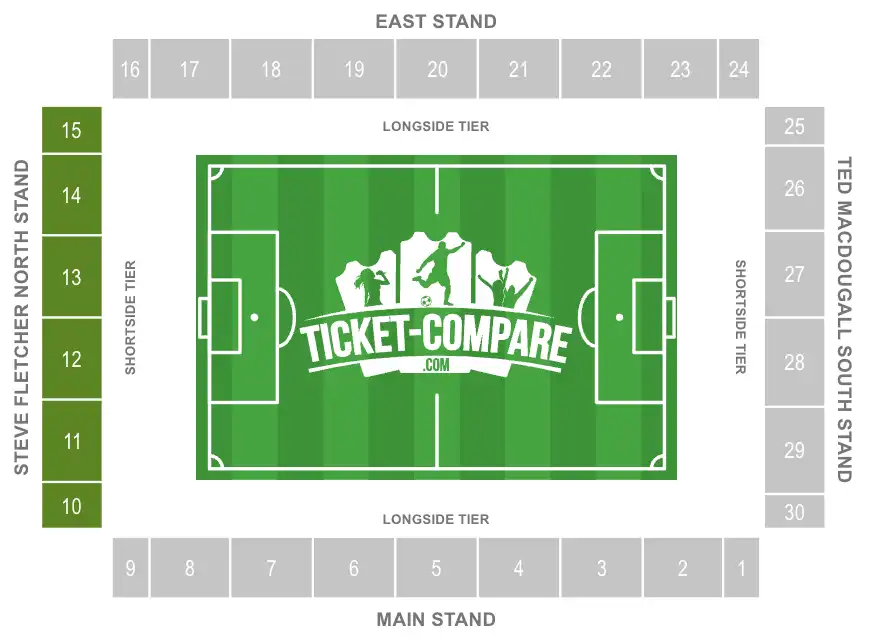 Screenshot of Vitality Stadium Seating Plan with the North Stand Highlighted